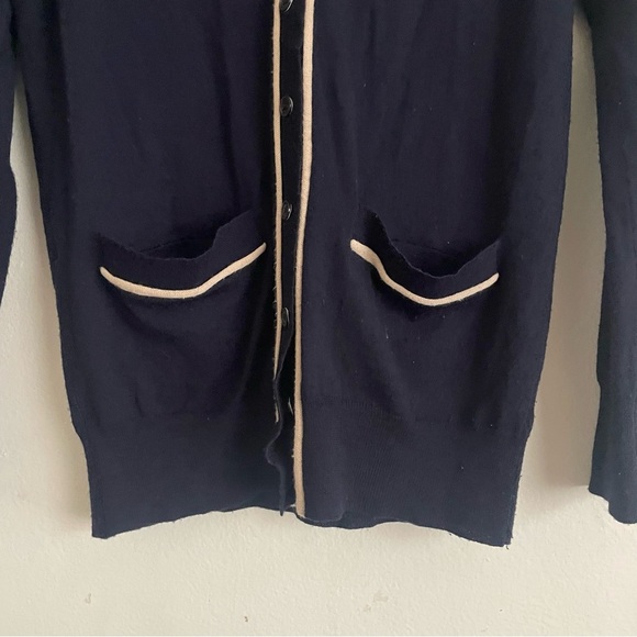 J. Crew 100% Merino Wool Cardigan Sweater Navy with Contrast Trim - Size S - Picture 3 of 6